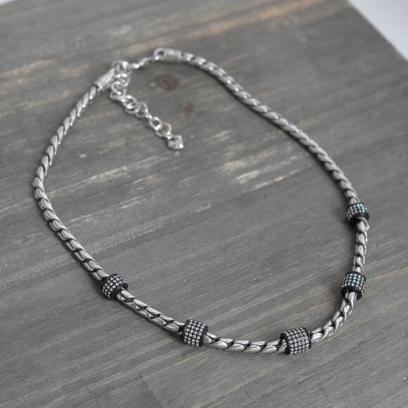 Brighton Meridian Chain Necklace in Silver and Black Rhinestone Crystals 18" - Picture 3 of 7